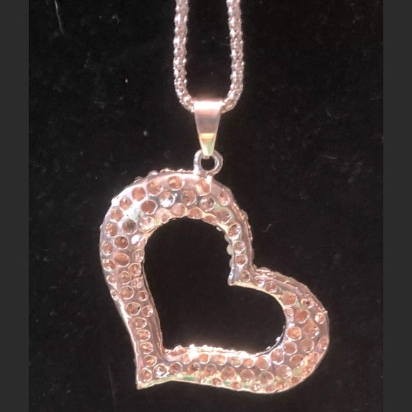 Open 3D Double Large Heart Rose Gold, & Crystals Pendant Necklace Valentine - Picture 4 of 5